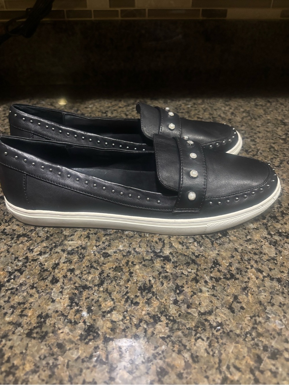 J/Slides Black Studded Slip-On Loafer Sneakers - Women's